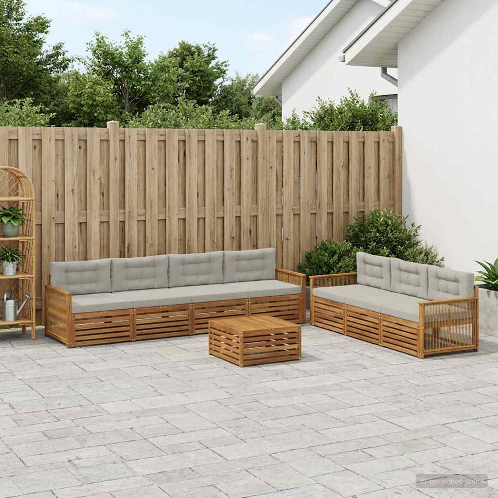 vidaXL Outdoor-Sofagarnitur mit Kissen 8 pcs Natürlich und Hellgrau