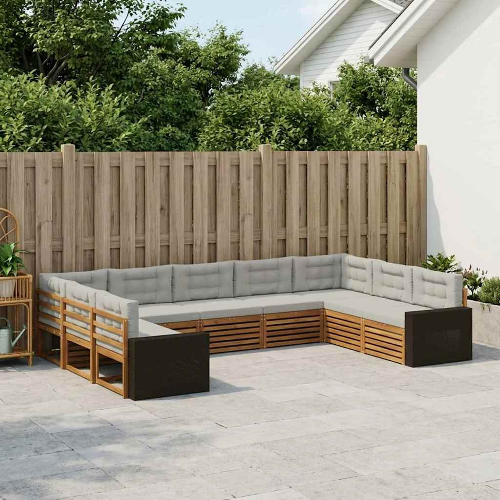 vidaXL Outdoor-Sofagarnitur mit Kissen 9 pcs Natürlich und Hellgrau