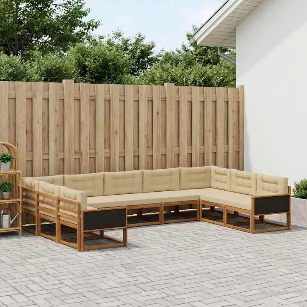 vidaXL Outdoor-Sofagarnitur mit Kissen 9 pcs Natur und Beige
