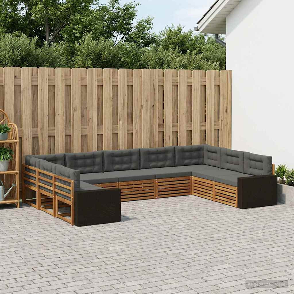 vidaXL Outdoor-Sofagarnitur mit Kissen 9 pcs Natur und Anthrazit