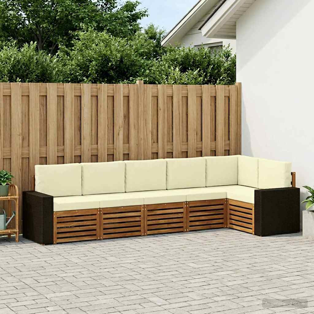 vidaXL Ecksofa Set mit Kissen 6 pcs Natur und Creme Massivholz Akazie