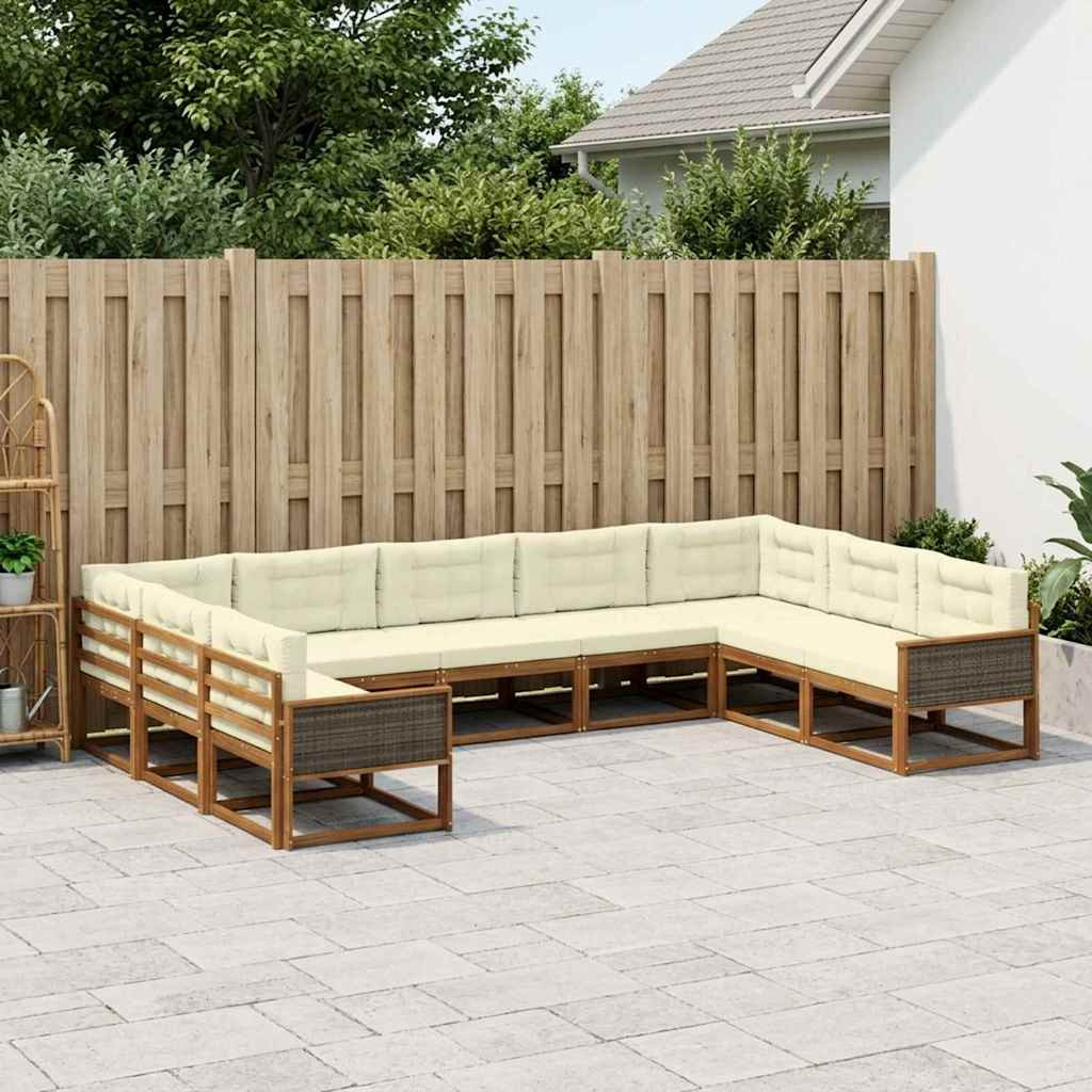 vidaXL Outdoor-Sofagarnitur mit Kissen 9 pcs Natur und Creme
