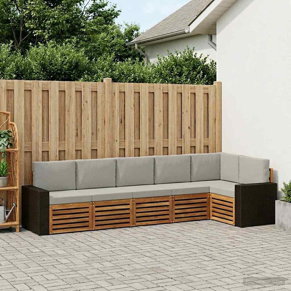 vidaXL Ecksofa Set 6 pcs Natürlich und Hellgrau Massivholz Akazie