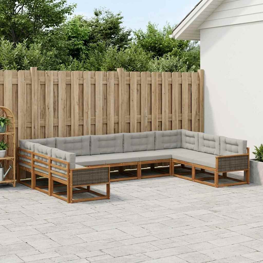 vidaXL Outdoor-Sofagarnitur mit Kissen 9 pcs Natürlich und Hellgrau