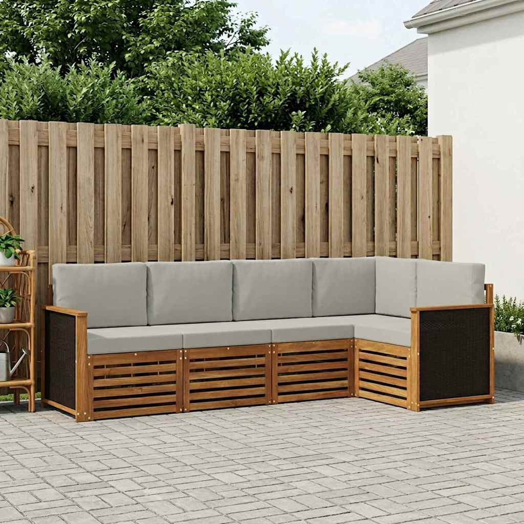 vidaXL Ecksofa Set mit Kissen 4 pcs Natürlich und Hellgrau