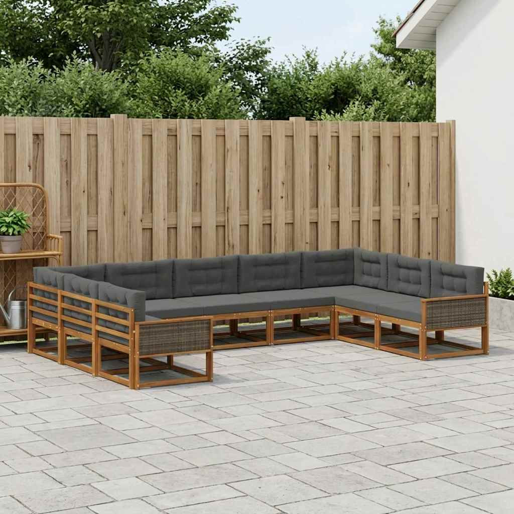 vidaXL Outdoor-Sofagarnitur mit Kissen 9 pcs Natur und Anthrazit