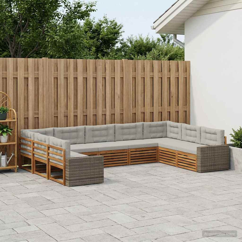 vidaXL Outdoor-Sofagarnitur mit Kissen 9 pcs Natürlich und Hellgrau