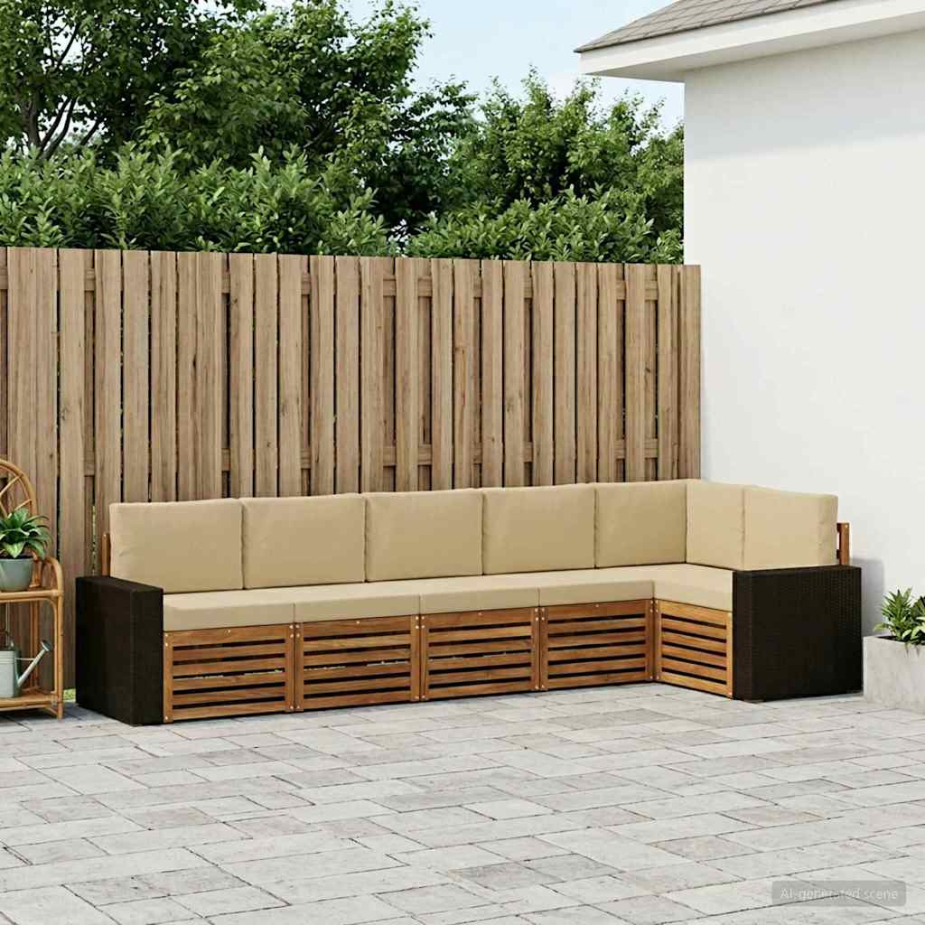 vidaXL Ecksofa Set mit Kissen 6 pcs Natur und Beige Massivholz Akazie