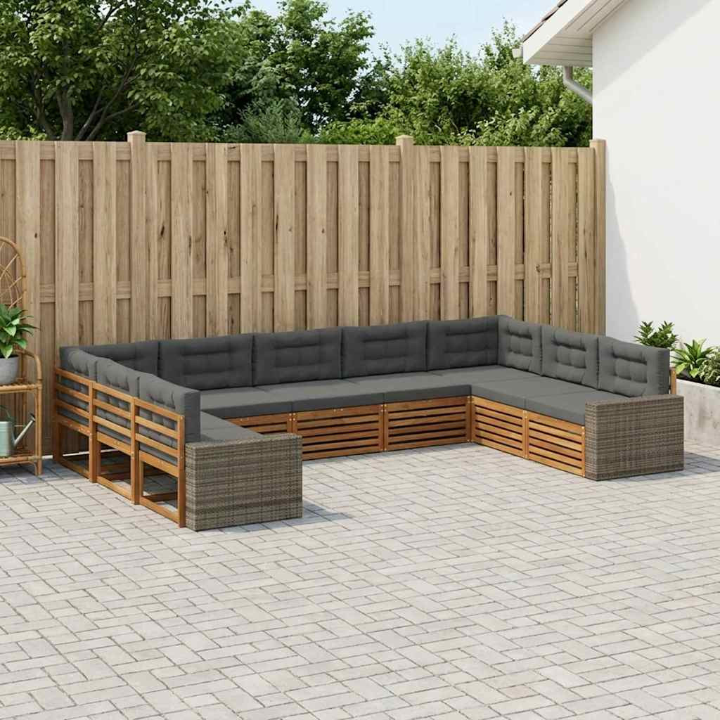 vidaXL Outdoor-Sofagarnitur mit Kissen 9 pcs Natur und Anthrazit