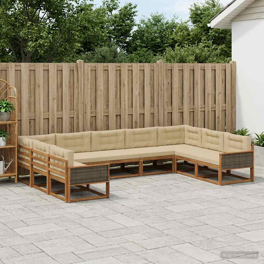 vidaXL Outdoor-Sofagarnitur mit Kissen 9 pcs Natur und Beige