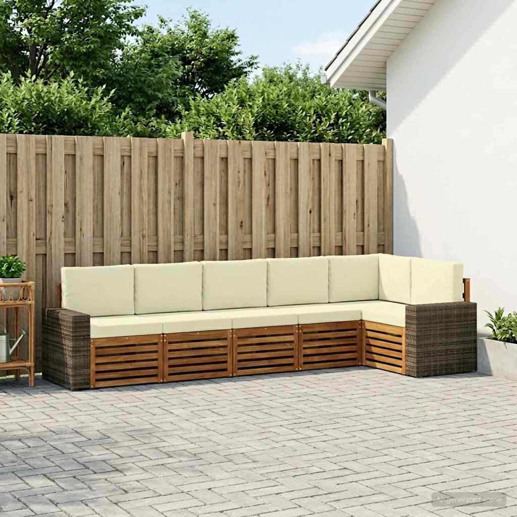 vidaXL Ecksofa Set mit Kissen 6 pcs Natur und Creme Massivholz Akazie
