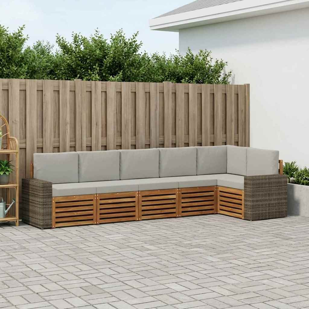 vidaXL Ecksofa Set 6 pcs Natürlich und Hellgrau Massivholz Akazie