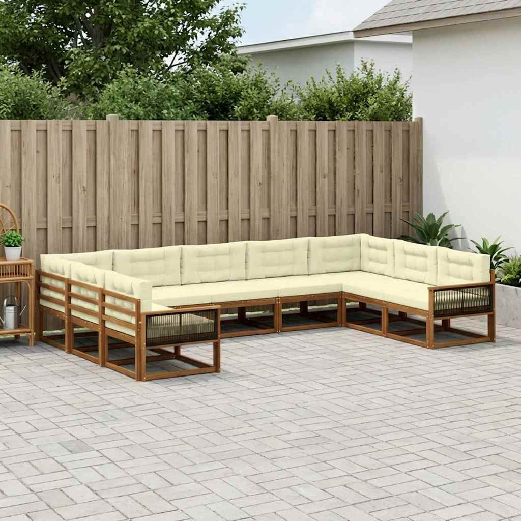 vidaXL Outdoor-Sofagarnitur mit Kissen 9 pcs Natur und Creme