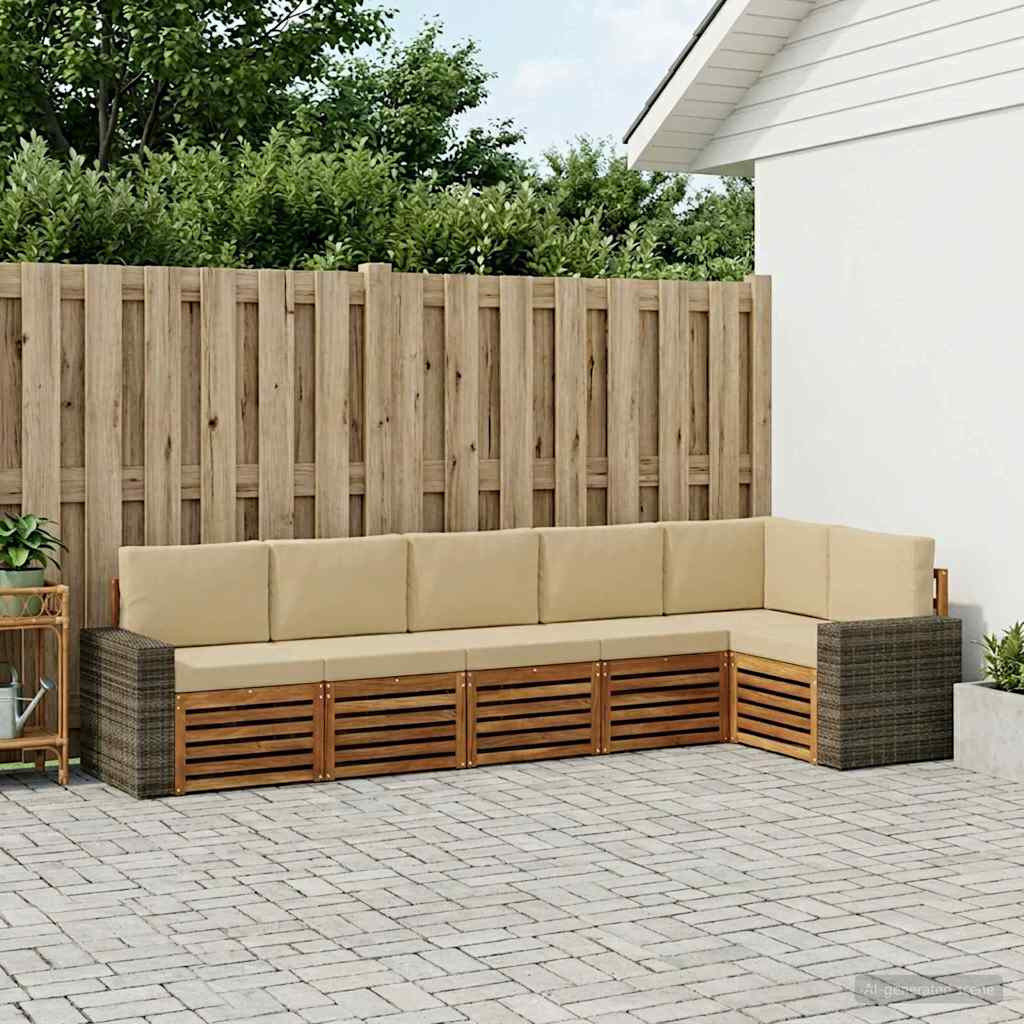 vidaXL Ecksofa Set mit Kissen 6 pcs Natur und Beige Massivholz Akazie