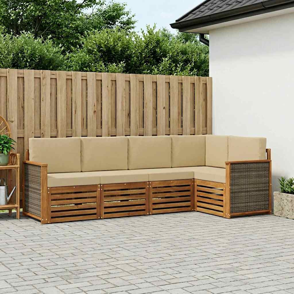 vidaXL Ecksofa Set 4 pcs Natur Massives Akazienholz und Polyester