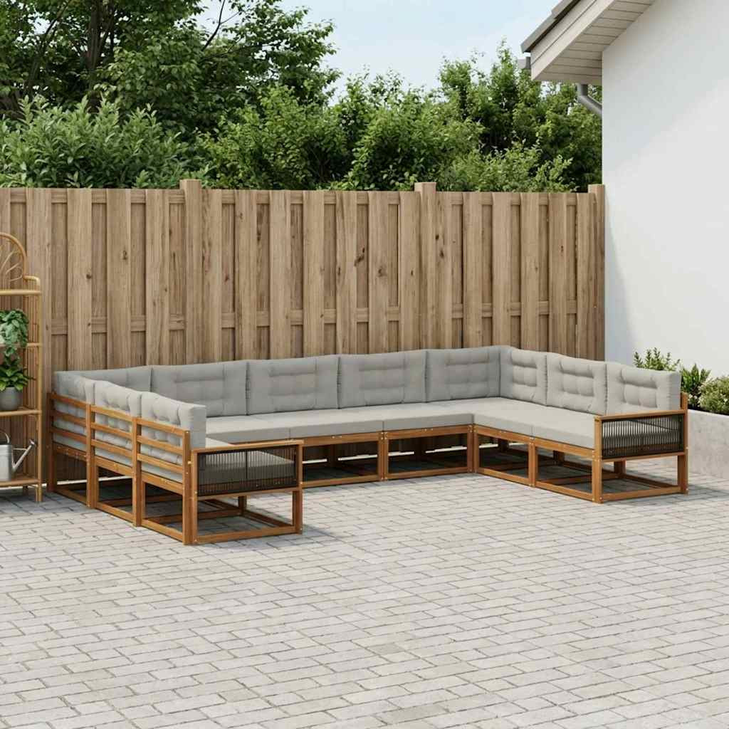 vidaXL Outdoor-Sofagarnitur mit Kissen 9 pcs Natürlich und Hellgrau