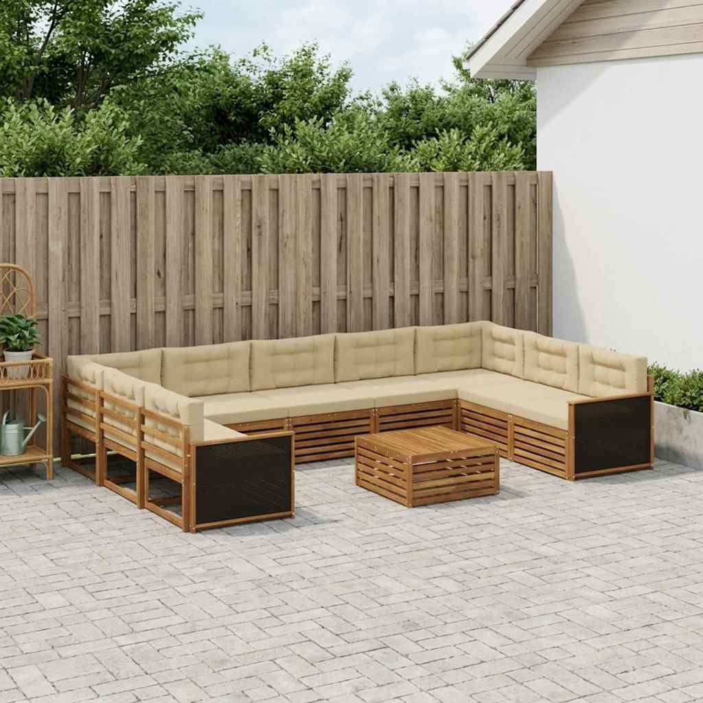 vidaXL Outdoor-Sofagarnitur 10 pcs Natur und Beige Massivholz Akazie