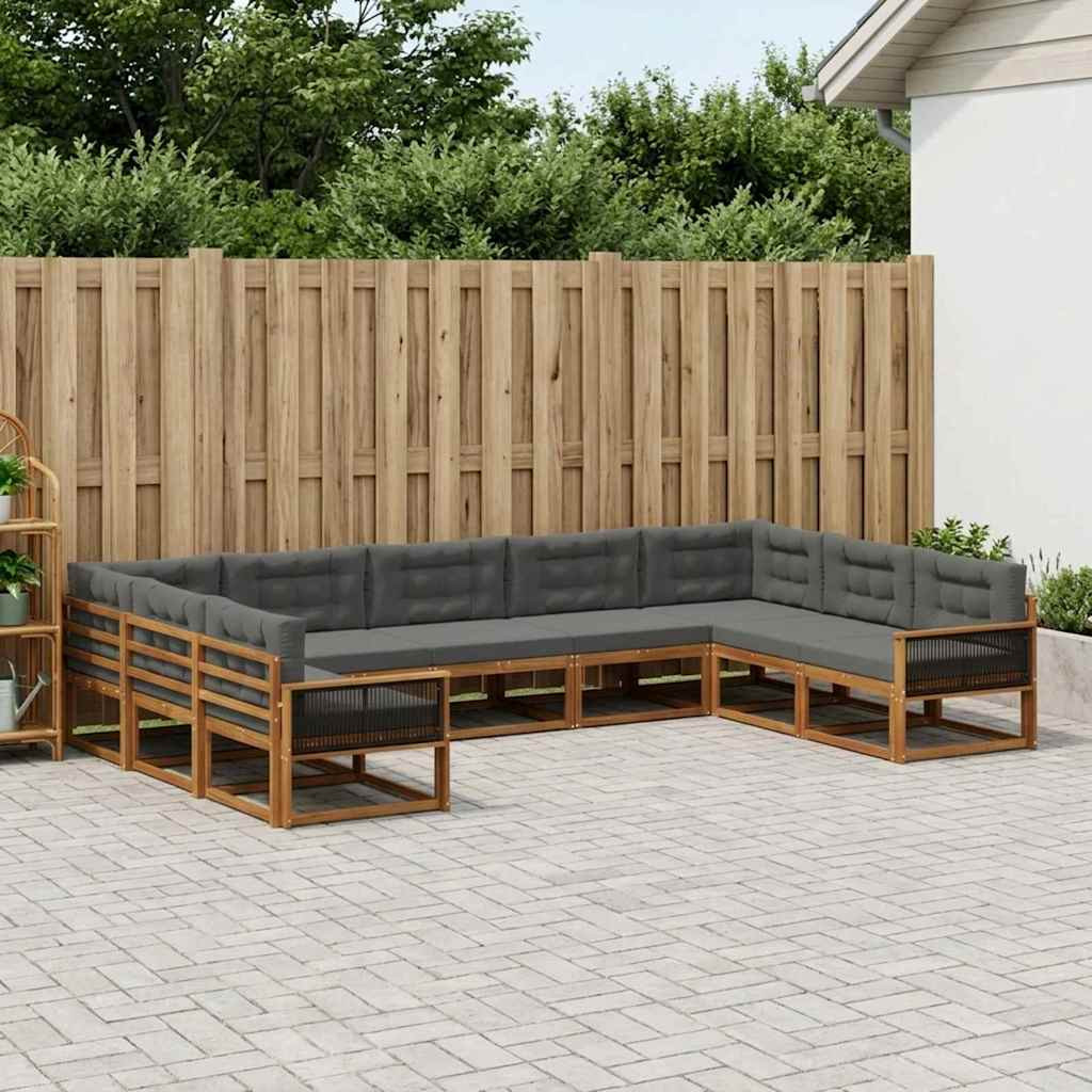 vidaXL Outdoor-Sofagarnitur mit Kissen 9 pcs Natur und Anthrazit