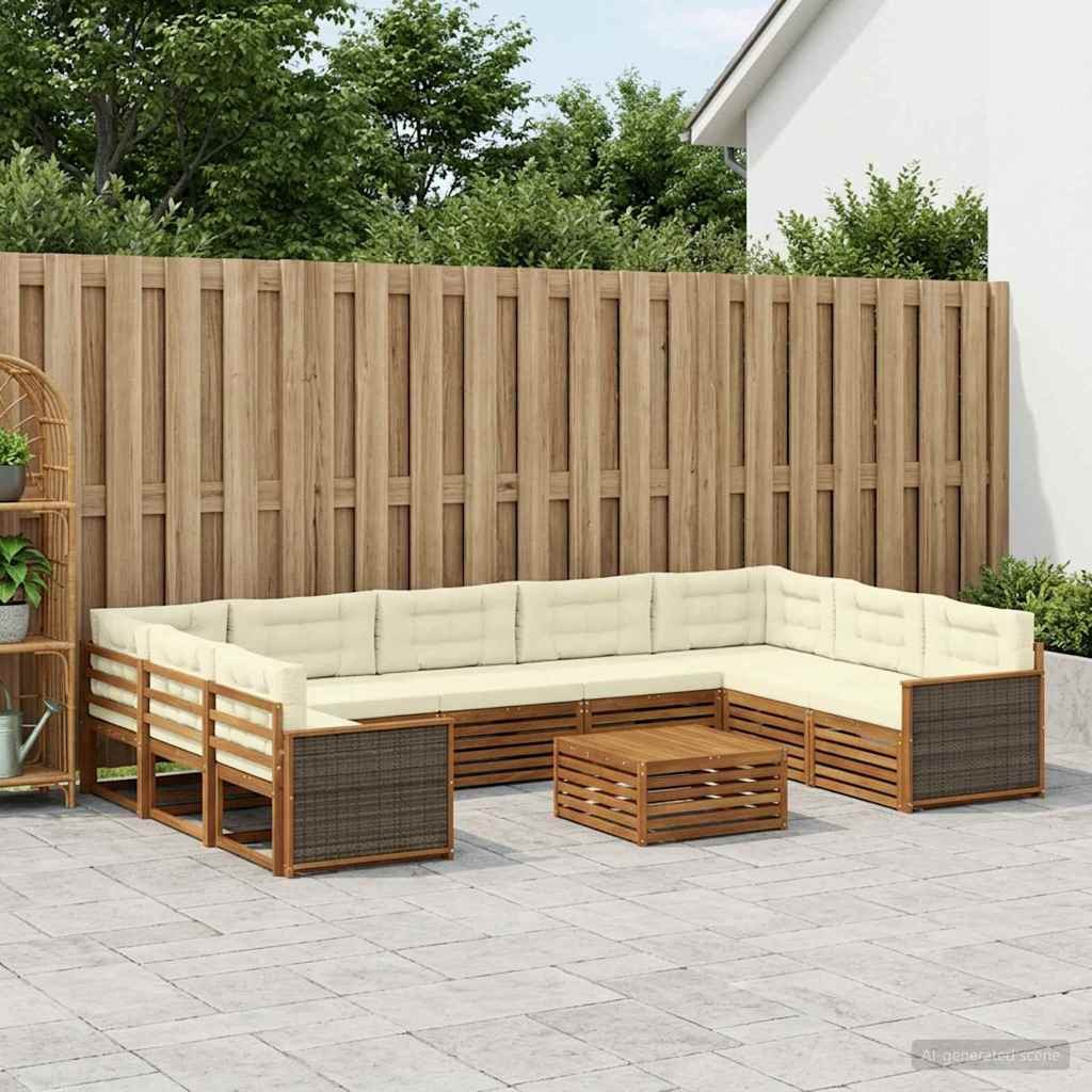 vidaXL Outdoor-Sofagarnitur 10 pcs Natur und Creme Massivholz Akazie