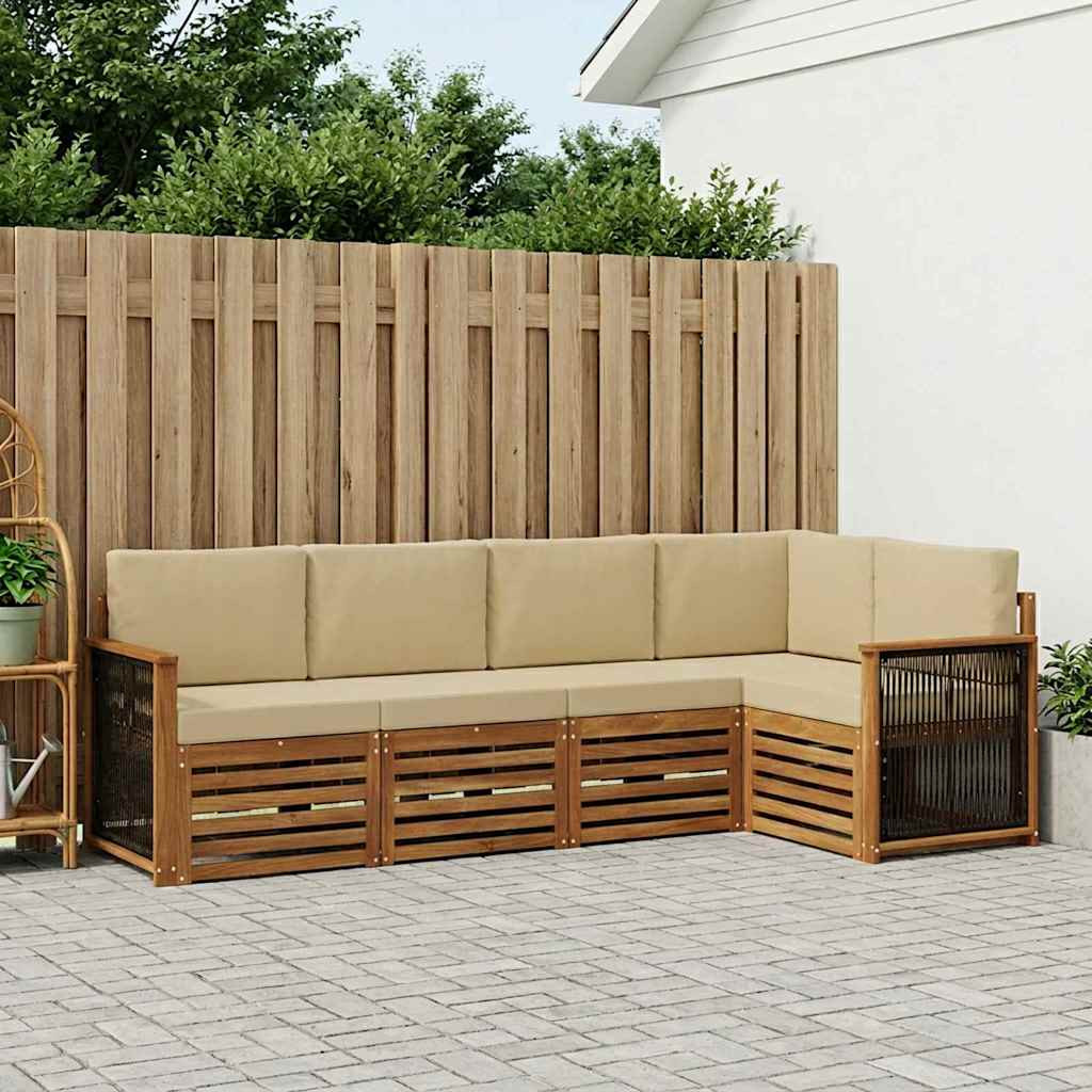 vidaXL Ecksofa Set 4 pcs Natur Massives Akazienholz und Polyester