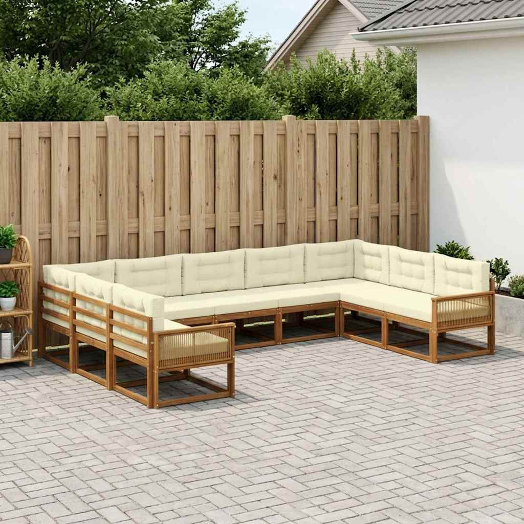 vidaXL Outdoor-Sofagarnitur mit Kissen 9 pcs Natur und Creme