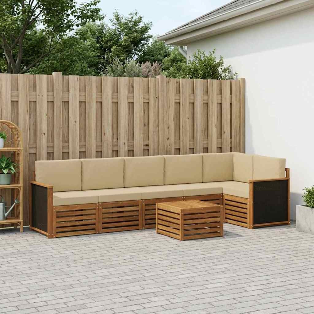 vidaXL Ecksofa Set 6 pcs Natur Massives Akazienholz und Polyester