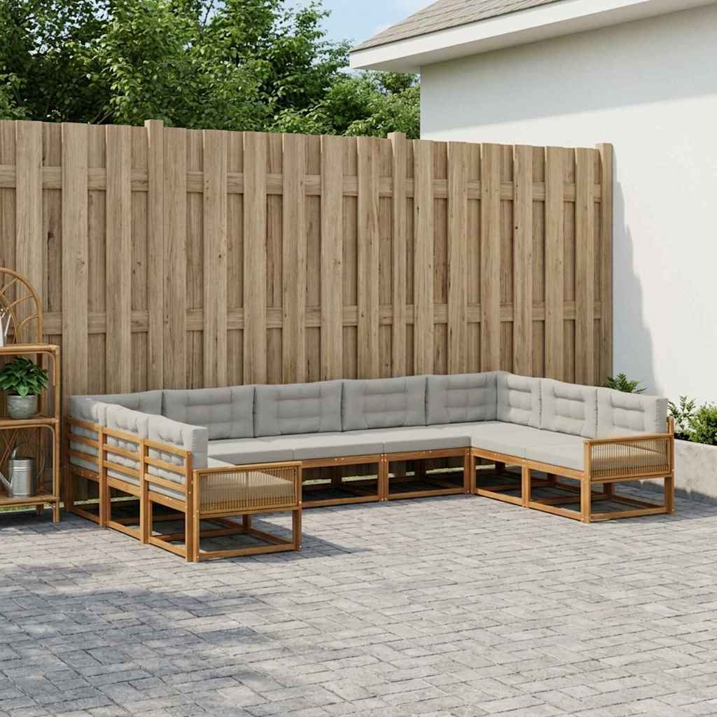 vidaXL Outdoor-Sofagarnitur mit Kissen 9 pcs Natürlich und Hellgrau