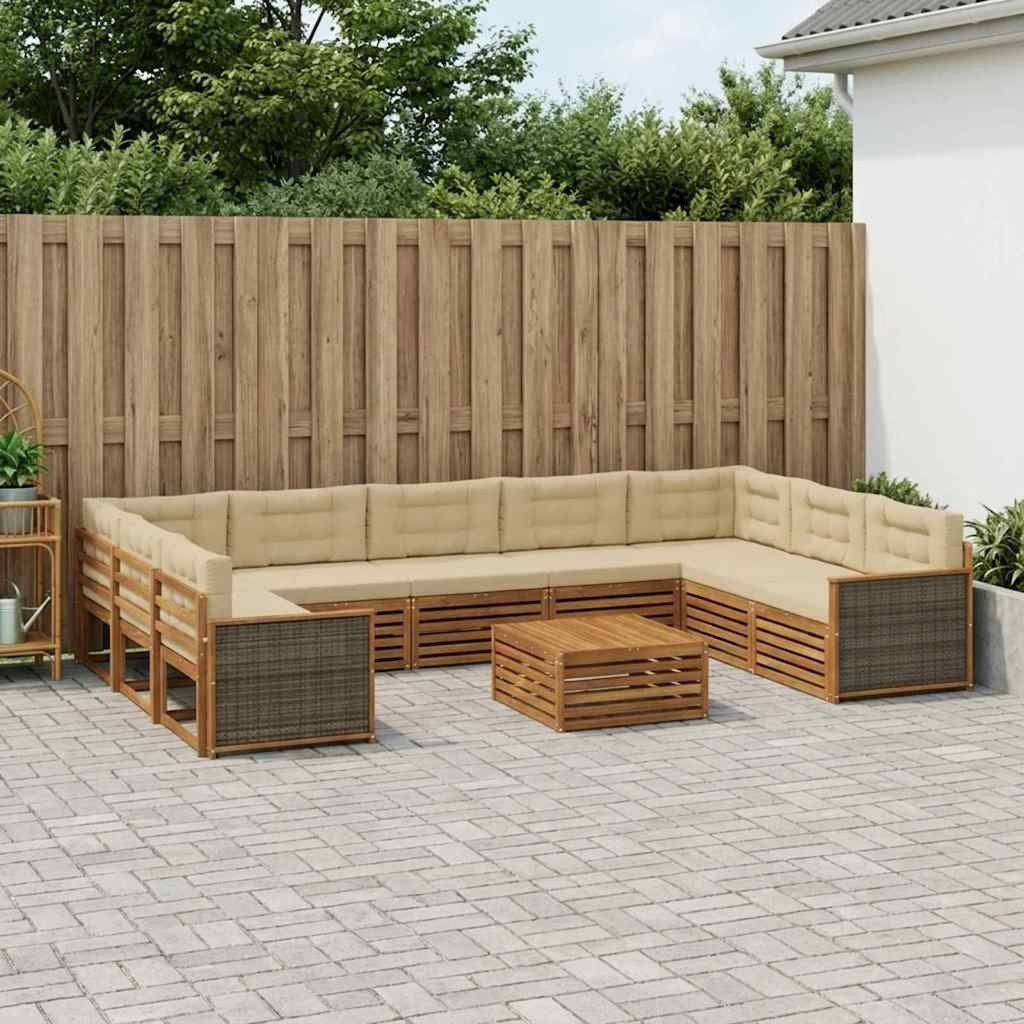 vidaXL Outdoor-Sofagarnitur 10 pcs Natur und Beige Massivholz Akazie