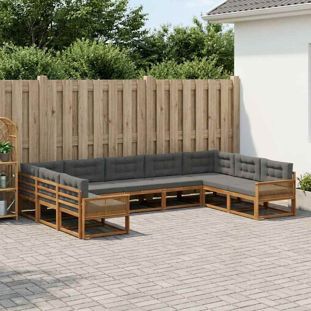 vidaXL Outdoor-Sofagarnitur mit Kissen 9 pcs Natur und Anthrazit