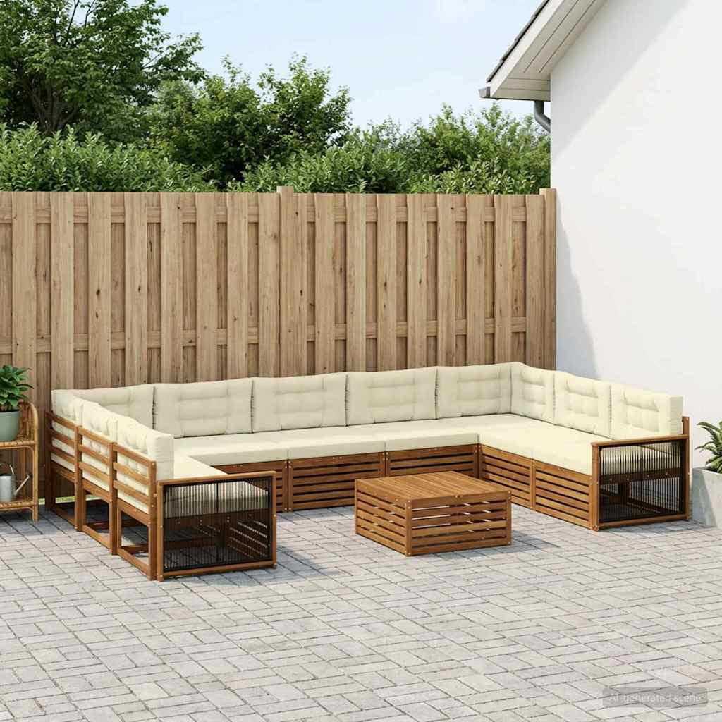 vidaXL Outdoor-Sofagarnitur 10 pcs Natur und Creme Massivholz Akazie