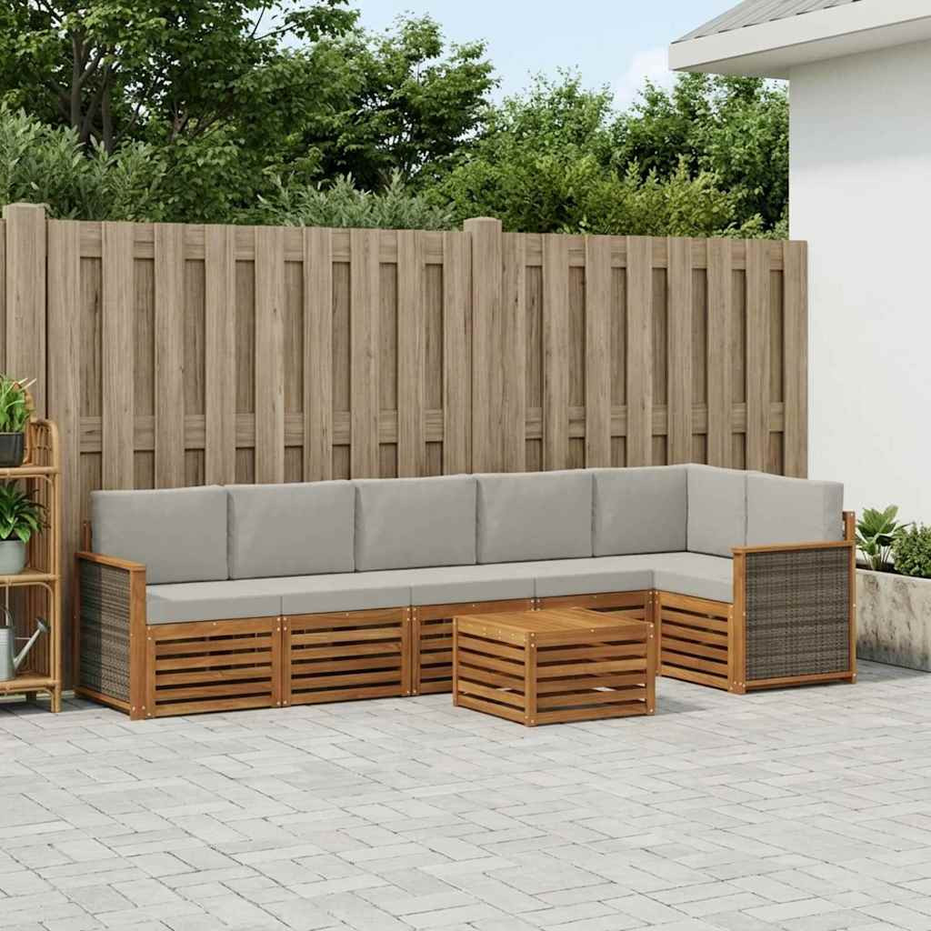 vidaXL Ecksofa Set mit Kissen 6 pcs Natürlich und Hellgrau
