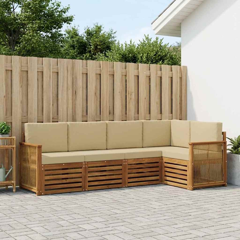 vidaXL Ecksofa Set 4 pcs Natur Massives Akazienholz und Polyester