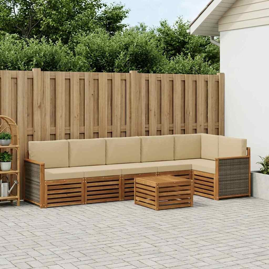 vidaXL Ecksofa Set 6 pcs Natur Massives Akazienholz und Polyester