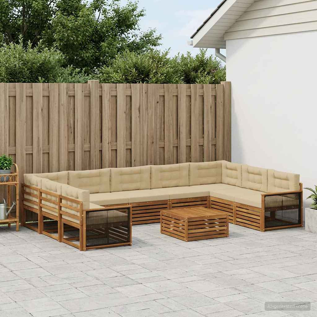 vidaXL Outdoor-Sofagarnitur 10 pcs Natur und Beige Massivholz Akazie