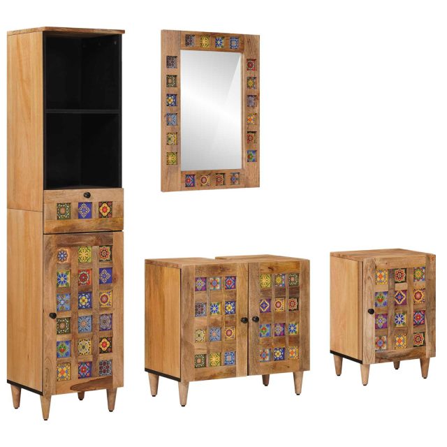 vidaXL Badezimmermöbel-Set mit Schubladen 4 pcs Natur Massivholz Mango