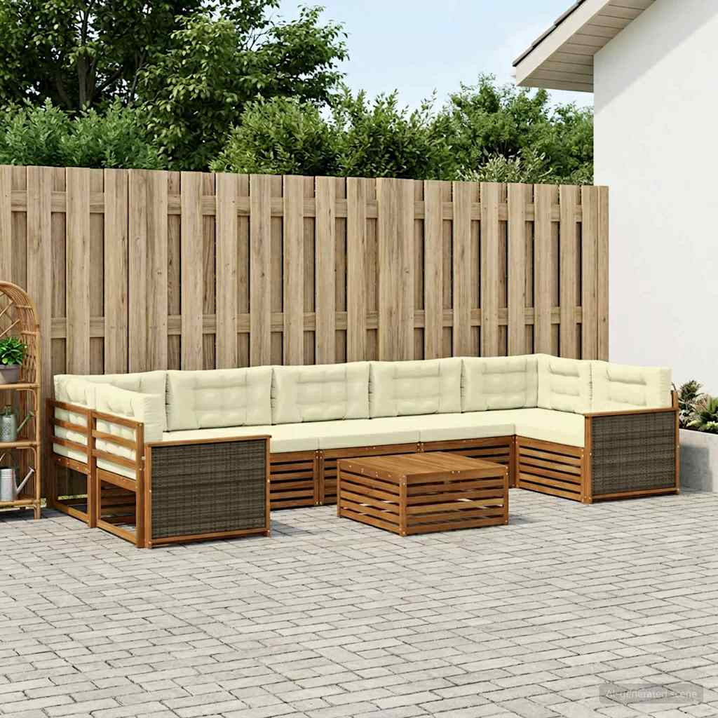 vidaXL Outdoor-Sofagarnitur mit Kissen 8 pcs Natur und Creme