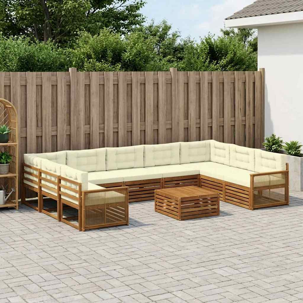 vidaXL Outdoor-Sofagarnitur 10 pcs Natur und Creme Massivholz Akazie