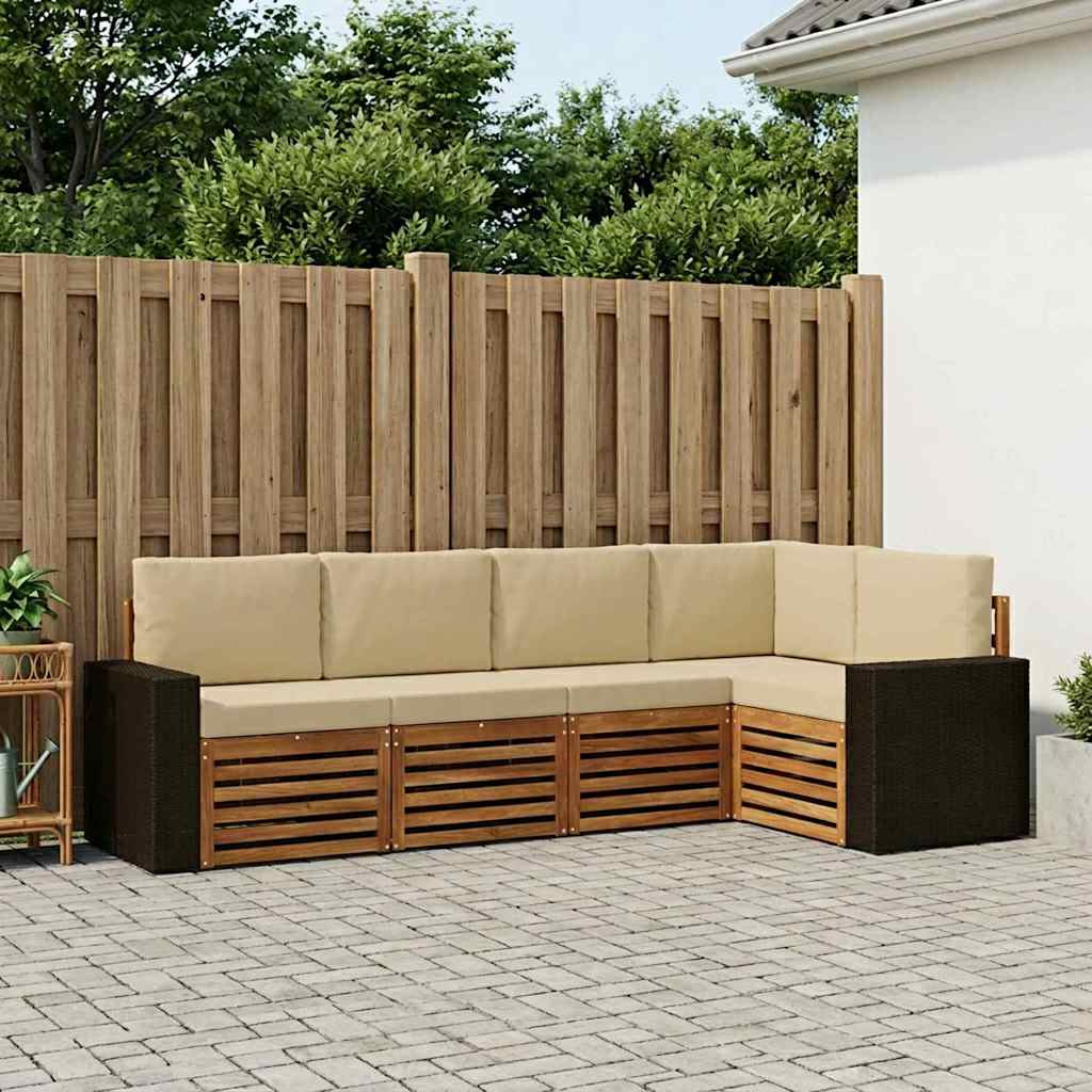 vidaXL Ecksofa Set mit Kissen 5 pcs Natur und Beige Massivholz Akazie