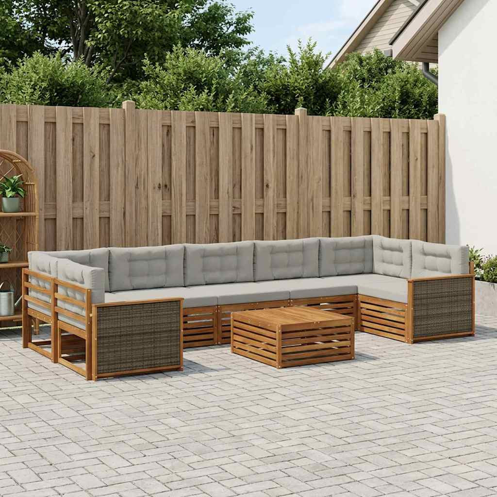 vidaXL Outdoor-Sofagarnitur mit Kissen 8 pcs Natürlich und Hellgrau