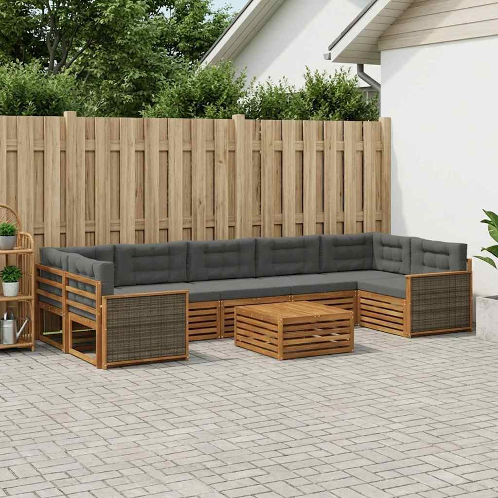 vidaXL Outdoor-Sofagarnitur mit Kissen 8 pcs Natur und Anthrazit