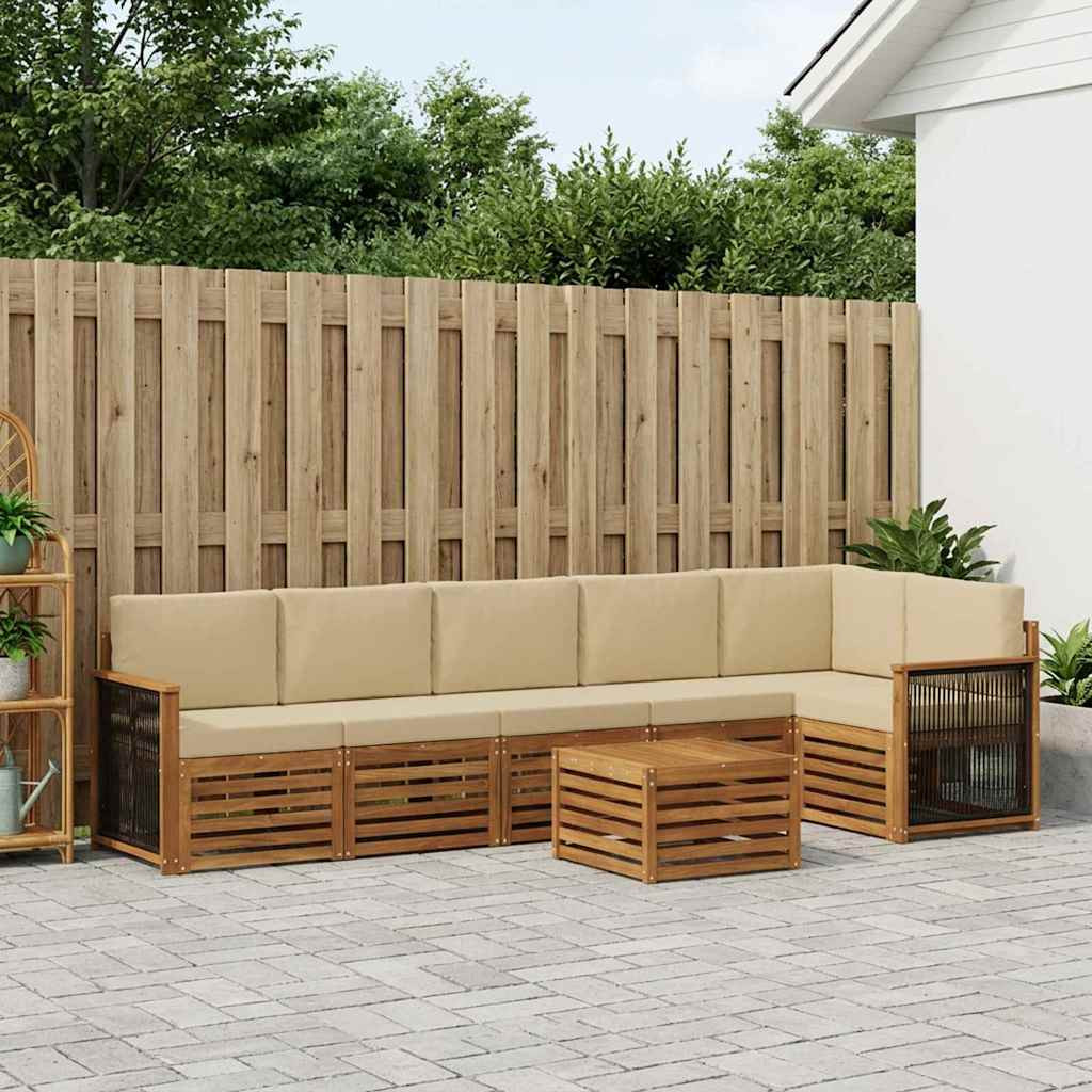 vidaXL Ecksofa Set 6 pcs Natur Massives Akazienholz und Polyester