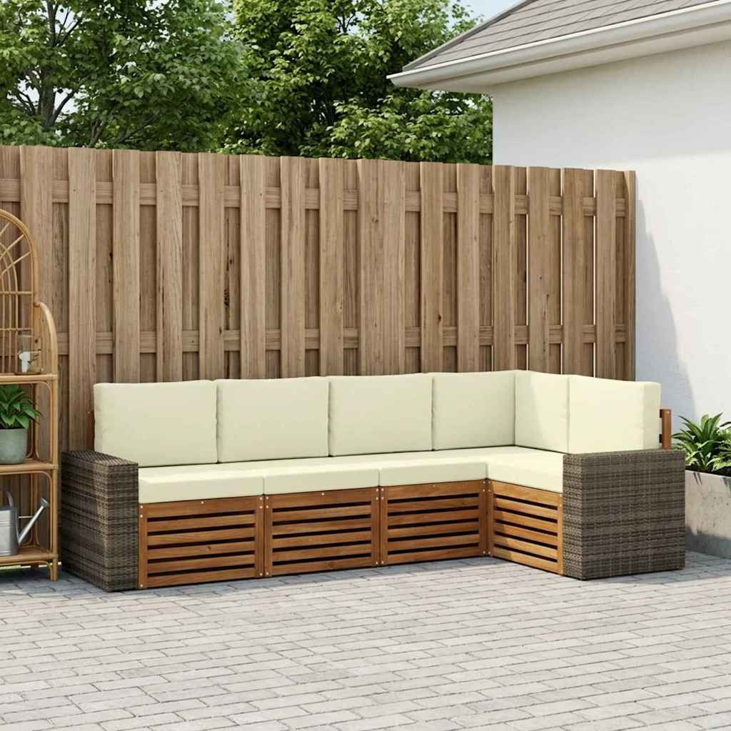 vidaXL Ecksofa Set mit Kissen 5 pcs Natur und Creme Massivholz Akazie