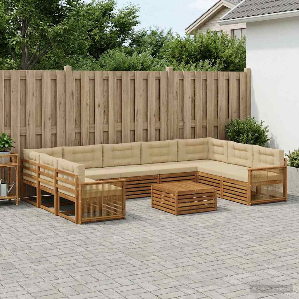 vidaXL Outdoor-Sofagarnitur 10 pcs Natur und Beige Massivholz Akazie