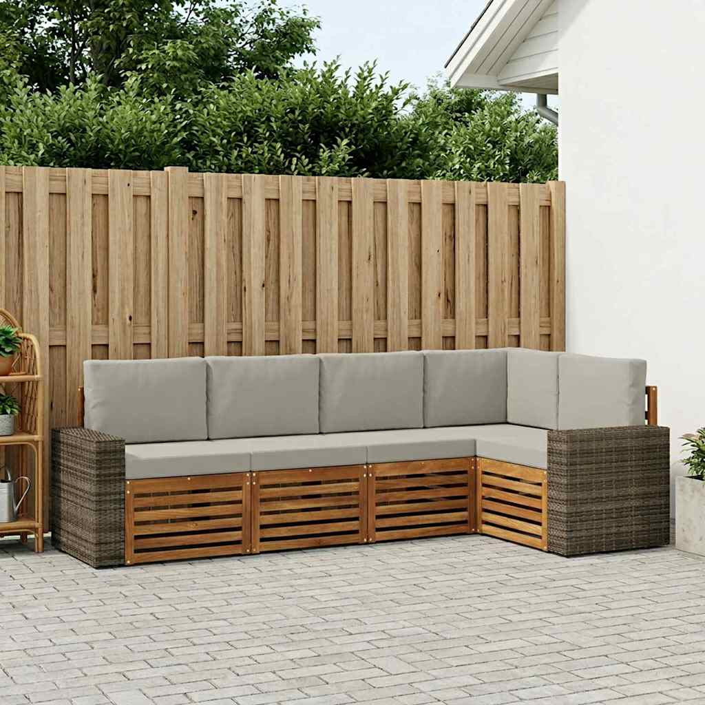 vidaXL Ecksofa Set 5 pcs Natürlich und Hellgrau Massivholz Akazie