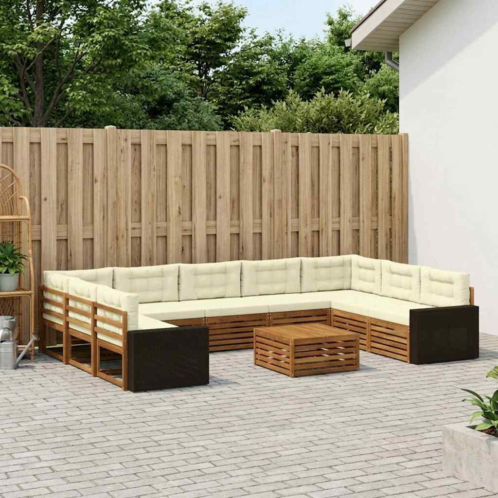 vidaXL Outdoor-Sofagarnitur 10 pcs Natur und Creme Massivholz Akazie