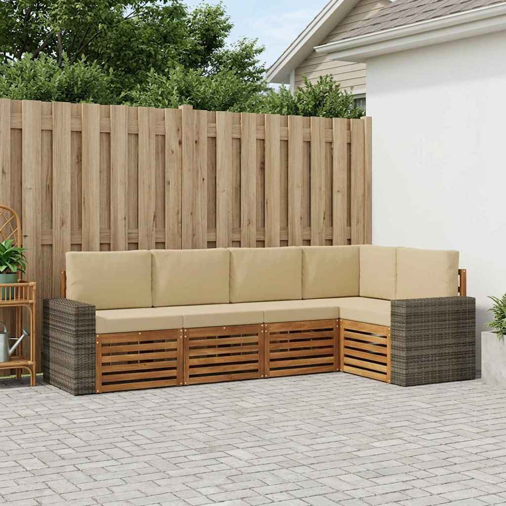 vidaXL Ecksofa Set mit Kissen 5 pcs Natur und Beige Massivholz Akazie