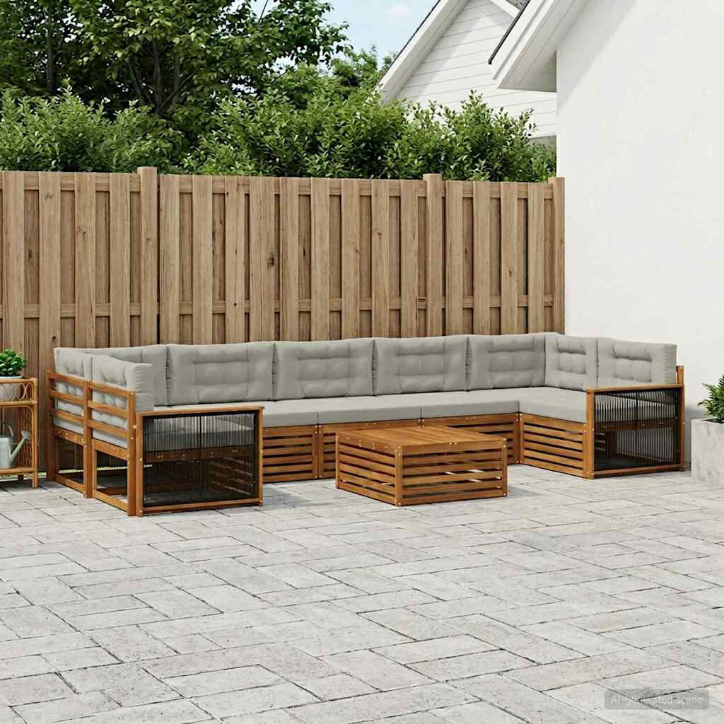 vidaXL Outdoor-Sofagarnitur mit Kissen 8 pcs Natürlich und Hellgrau