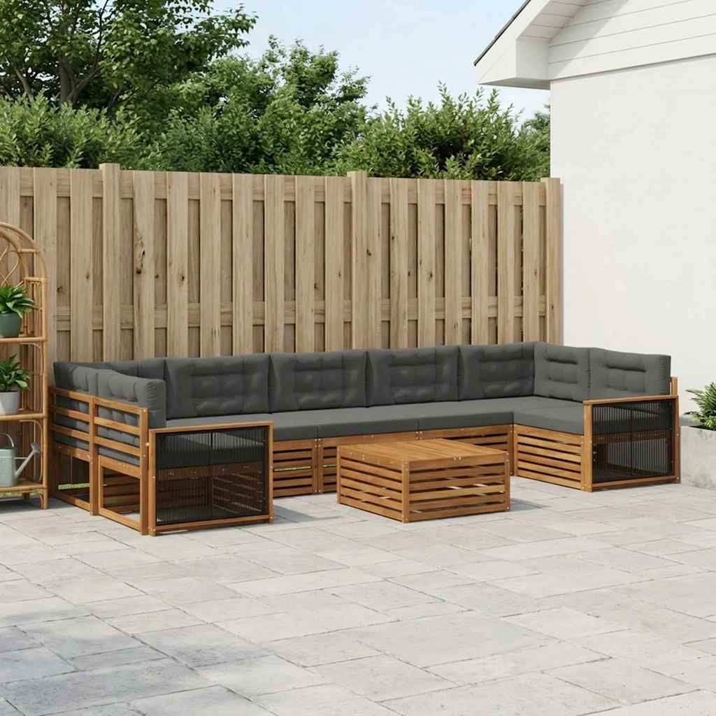 vidaXL Outdoor-Sofagarnitur mit Kissen 8 pcs Natur und Anthrazit