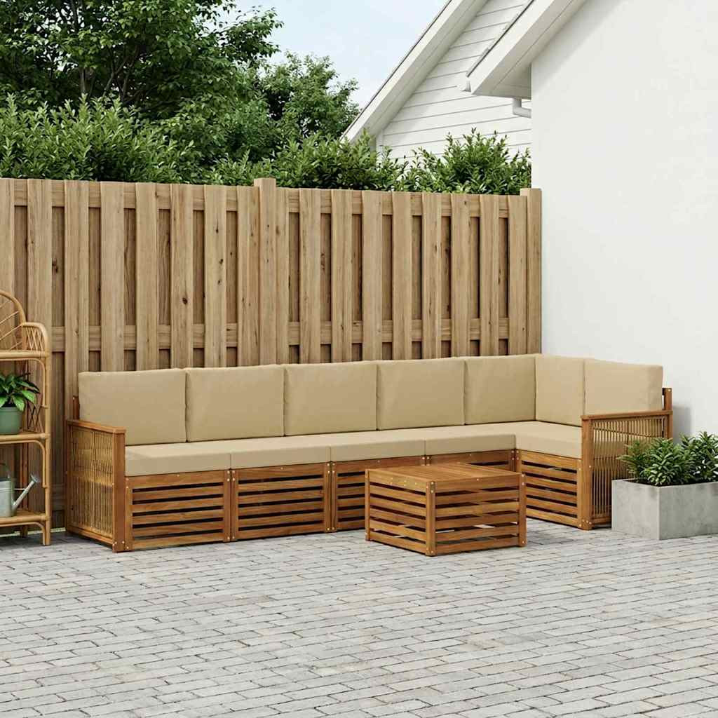 vidaXL Ecksofa Set 6 pcs Natur Massives Akazienholz und Polyester