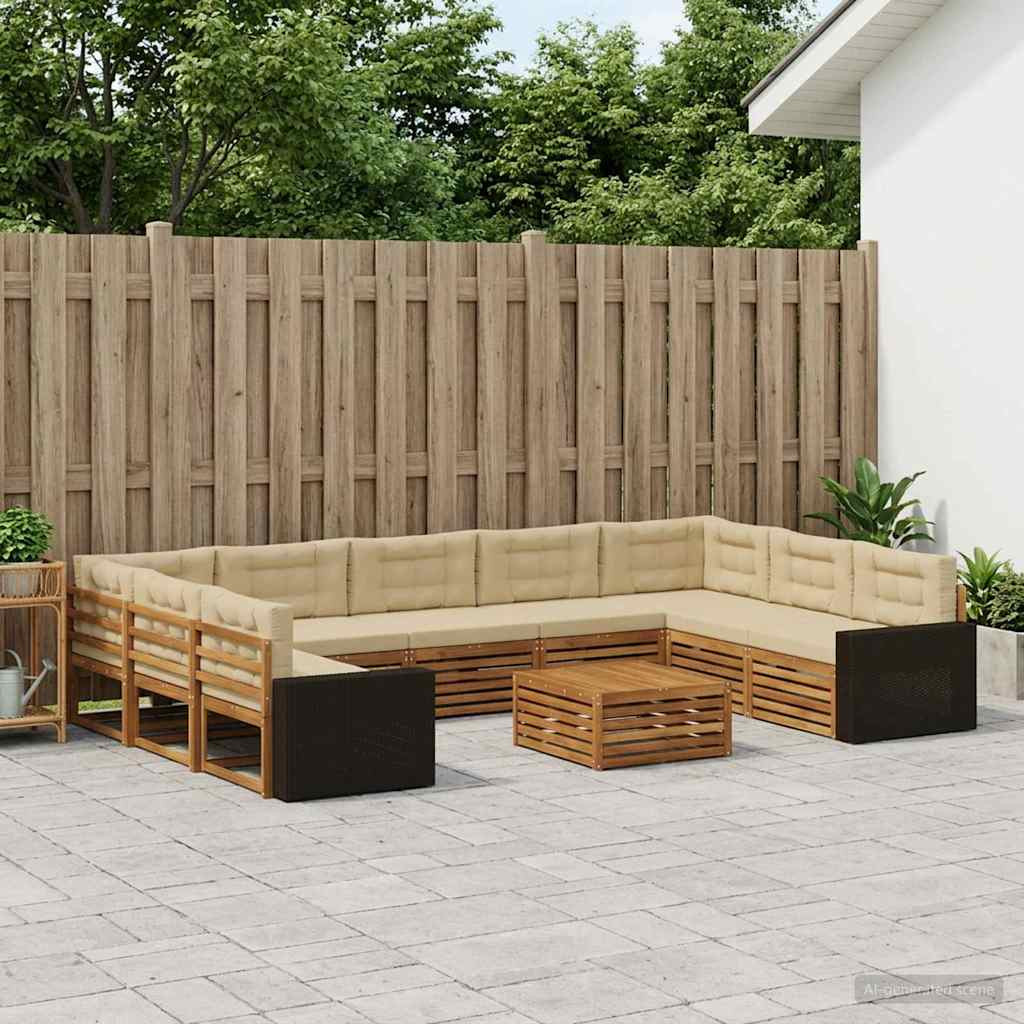 vidaXL Outdoor-Sofagarnitur 10 pcs Natur und Beige Massivholz Akazie